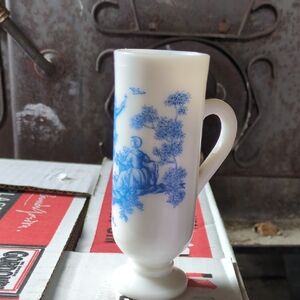 Vintage White and Blue Milk Glass Mug